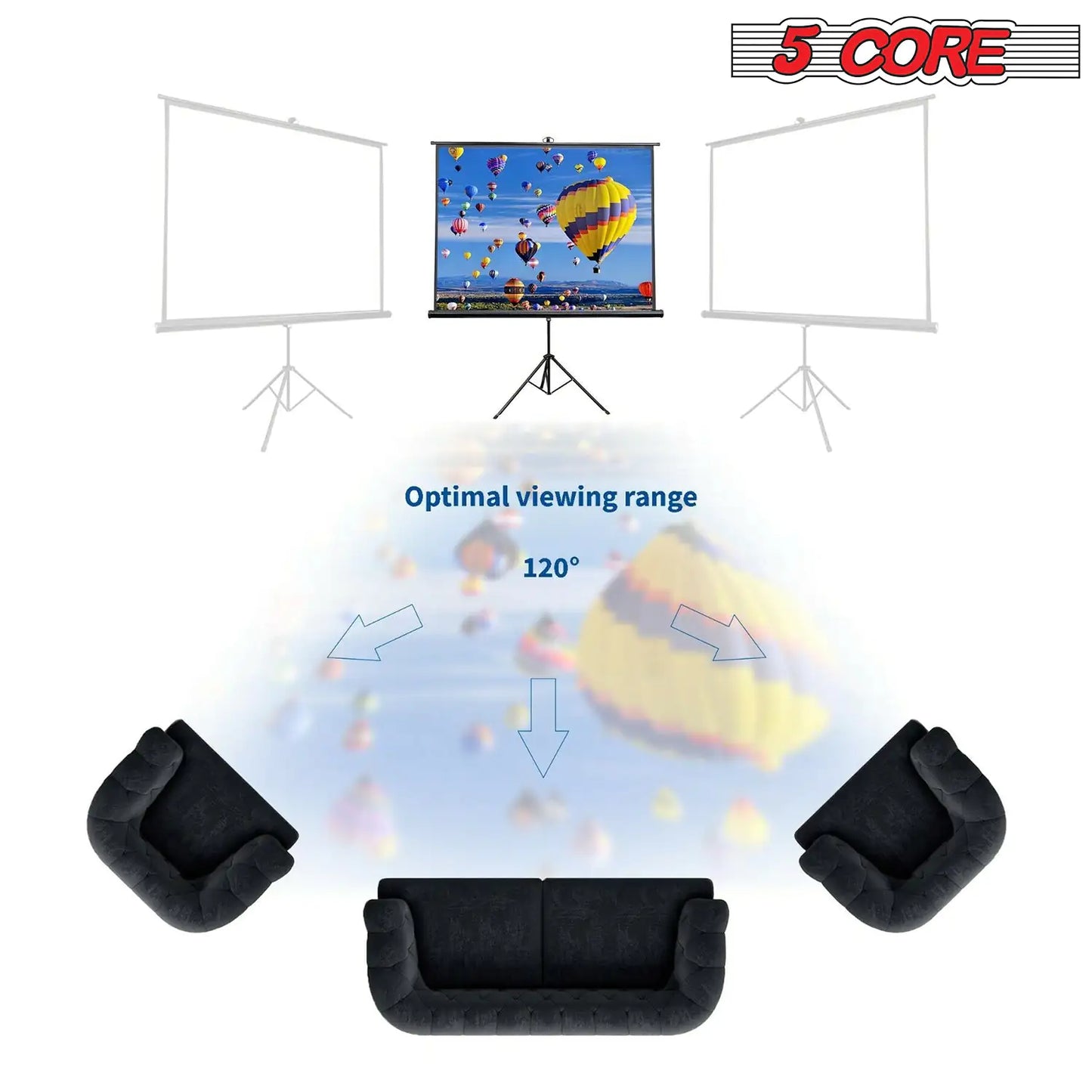 5Core Projector Screen with Tripod Stand 72" 4:3 Ultra HD Anti-Crease Indoor Outdoor Projection