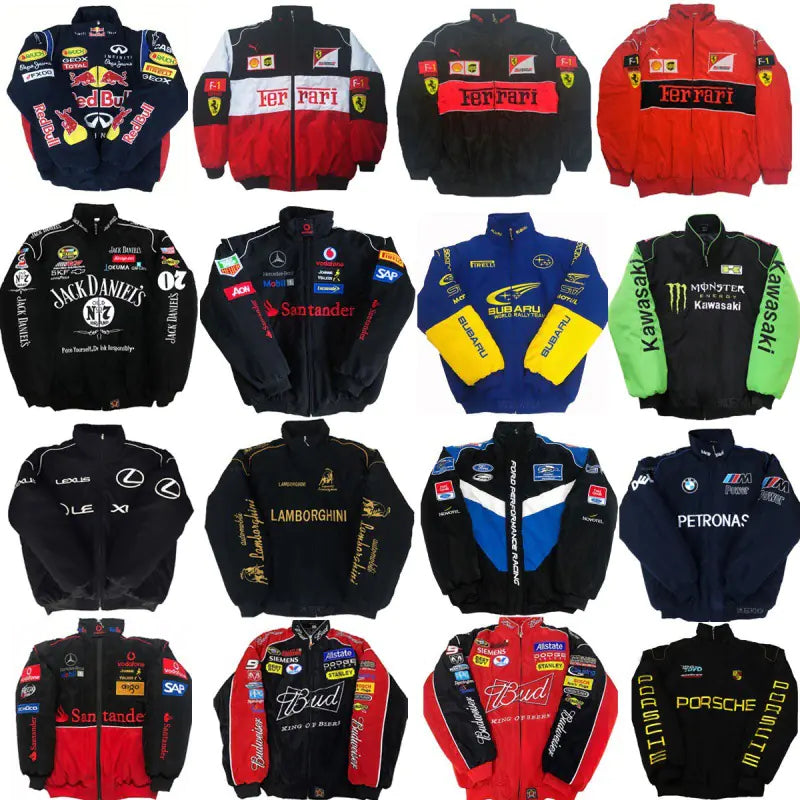 F1 Motorcycle Racing Jacket with Vintage Embroidery