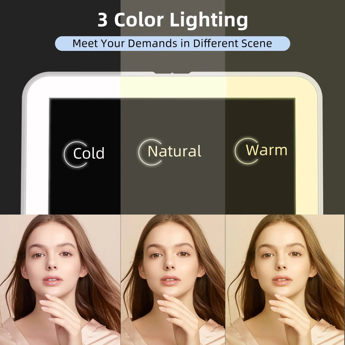 Rechargeable Travel Lighted Makeup Mirror with PU Leather Cover, Portable Travel Makeup Mirror with lights, 3 Color Lighting,Touch Sensor Dimmable, Light Up Tabletop Folding Cosmetic Mirror Colorful Colorful With Pu Cover