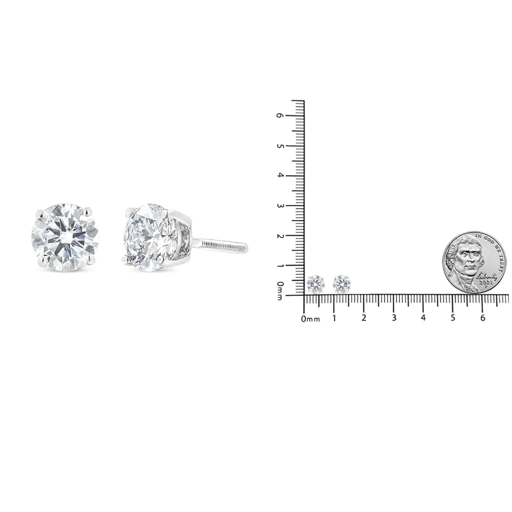 IGI Certified 14K White Gold 1 1/2 Cttw Round Diamond Solitaire Stud Earrings with Screwbacks (G-H Color, I1-I2 Clarity) - Anti Spier