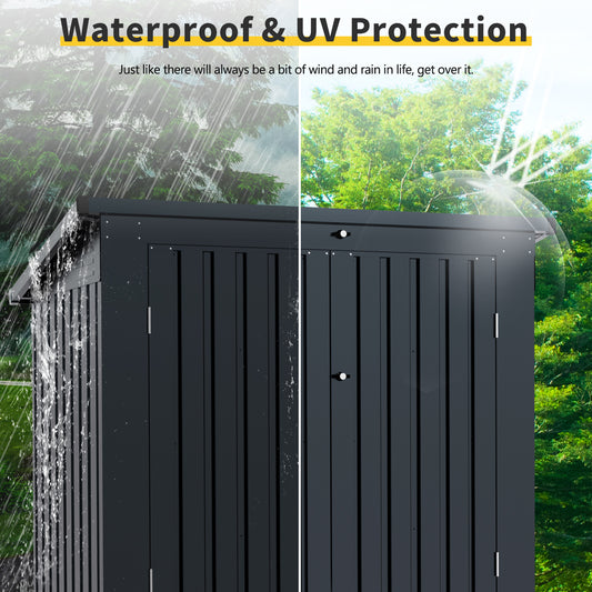 Garbage Bin Shed Stores 2 Trash Cans Metal Outdoor Bin Shed for Garbage Storage,Stainless Galvanized Steel, Bin Shed for Garden Yard Lawn, Black (W540P176424 ) Upgraded version by Dropsure