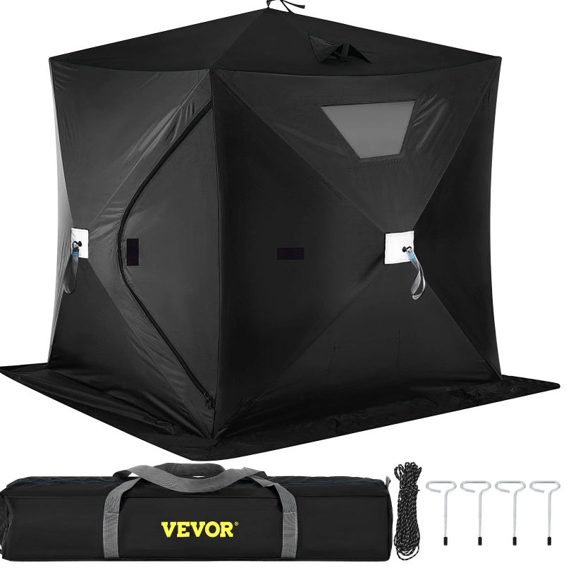 Portable insulated ice fishing tent for 2-3 people, waterproof Oxford fabric.