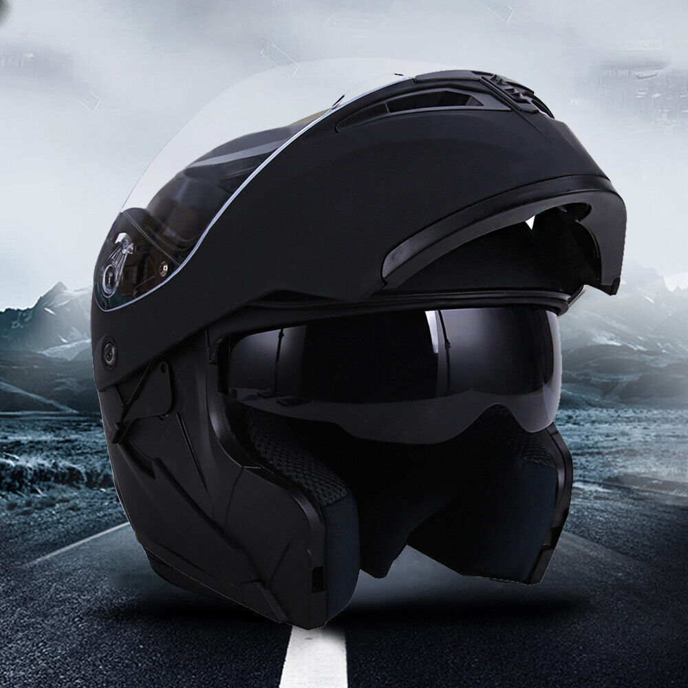 Full Face Dual Visor Flip Moto Helmet with Modular Design and Color Lens