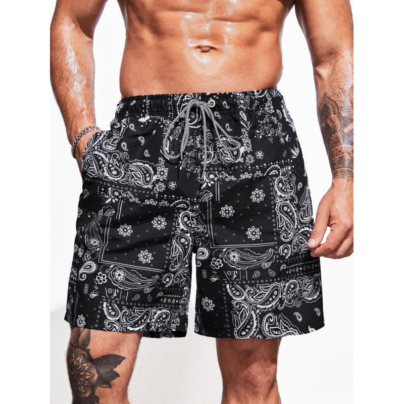 Beach pants men's large size quick dry loose thin men's shorts sports casual flower pants