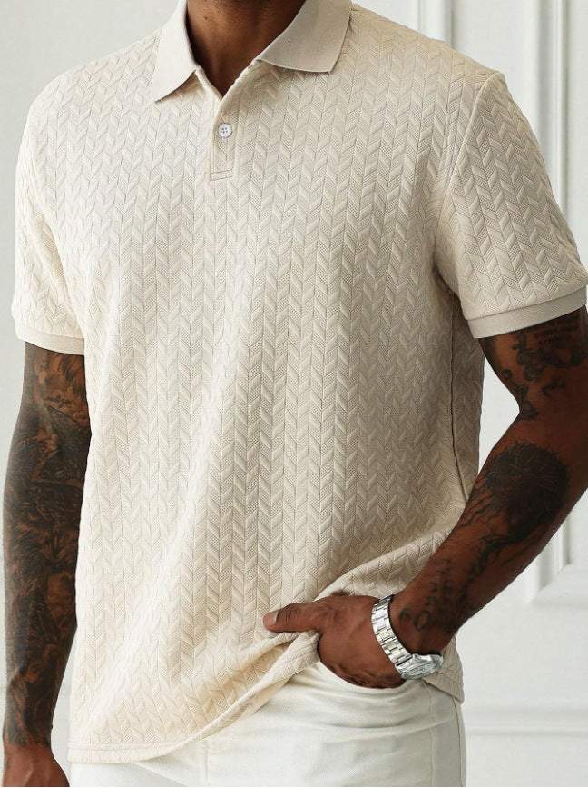 A men's solid-color Polo shirt with a lapel and front button, short-sleeved and simple, casual and daily slimming style