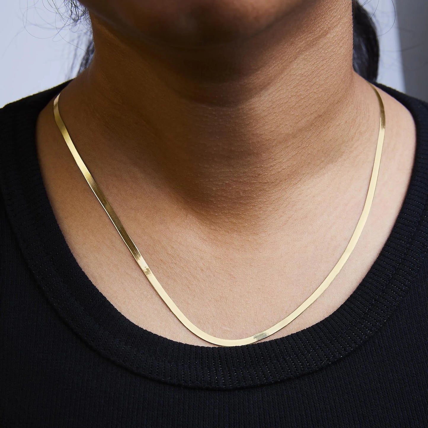 Unisex Solid 14K Gold 2.8mm Imperial Herringbone Chain Necklace - Anti Spier