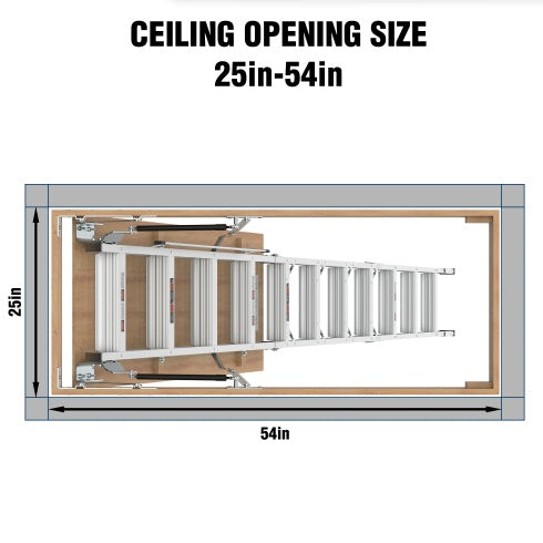 Household Aluminum Attic Ladder 25 X 54 ,350lbs Capacity, 7-10 Ft Ceiling Height