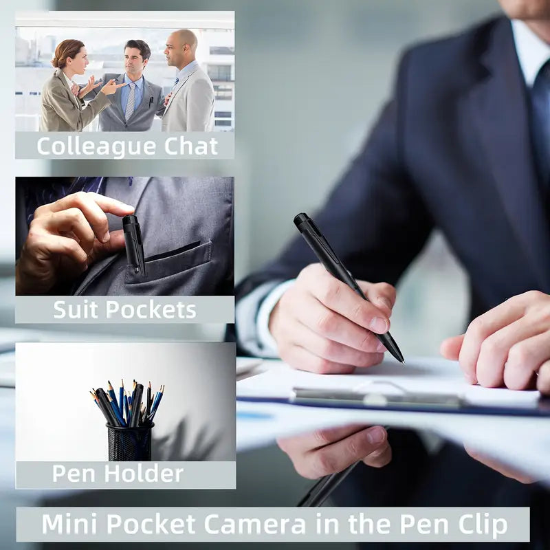 HD 1080P Pen Camera, 64GB Memory Card Included, Portable Mini Surveillance & Security Nanny Cam, Easy-to-Use, for Home Office Meeting Recording, Indoor/Outdoor Use