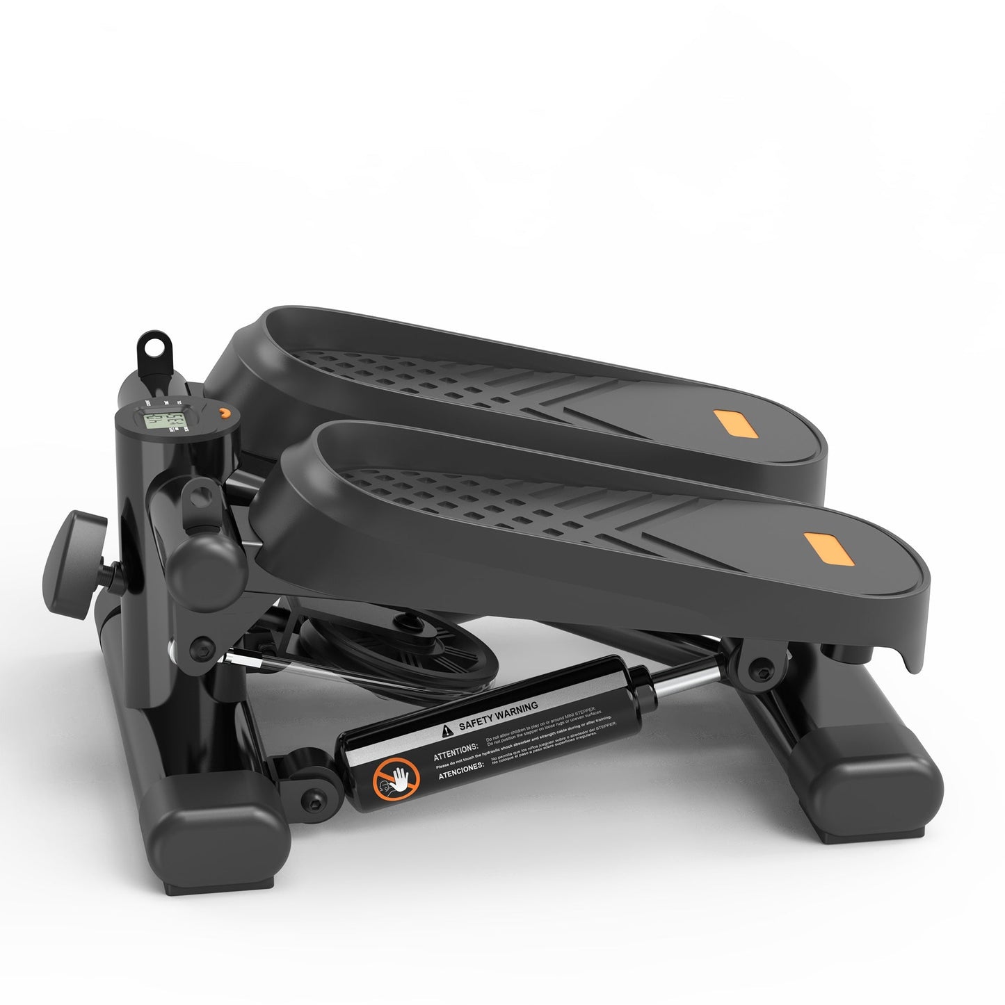 Home Office Exercise 330LBS Capacity Mini Stepper with resistance bands, LCD monitor, black and blue steel design.