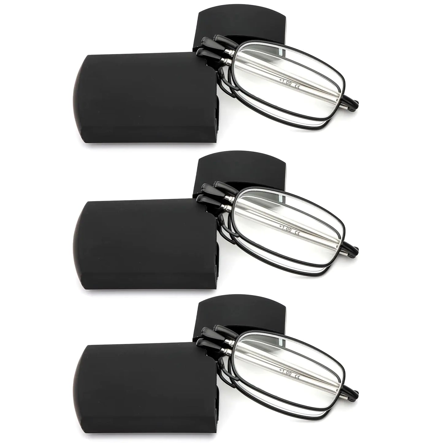 3 Pack Folding Reading Glasses for Men Women Blue Light Blocking Computer Readers Spring Hinge with Small Compact Case Black 2.75