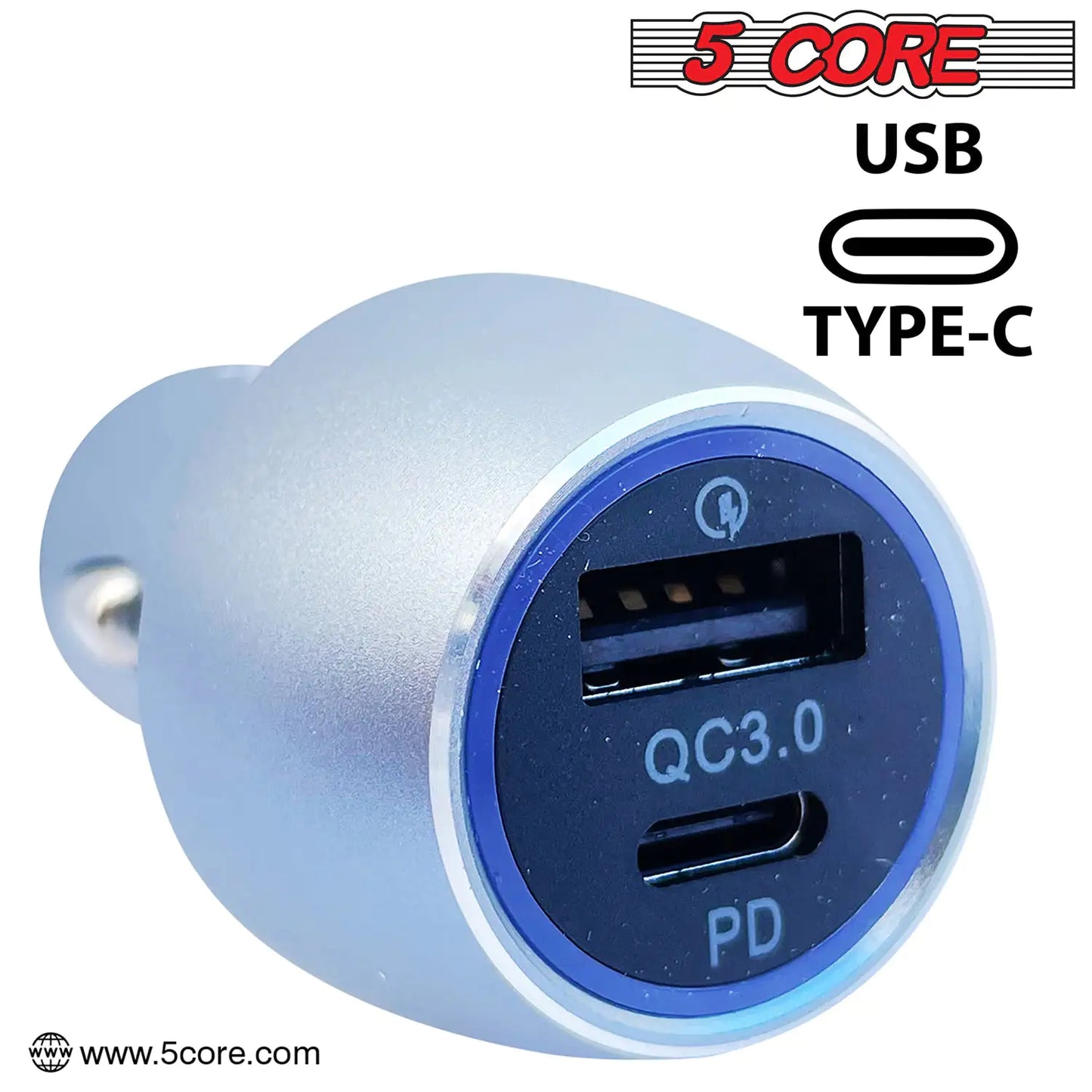 5Core USB Car Charger 36W Type C Cigarette Lighter Adapter Outlet Fast Charging - Anti Spier