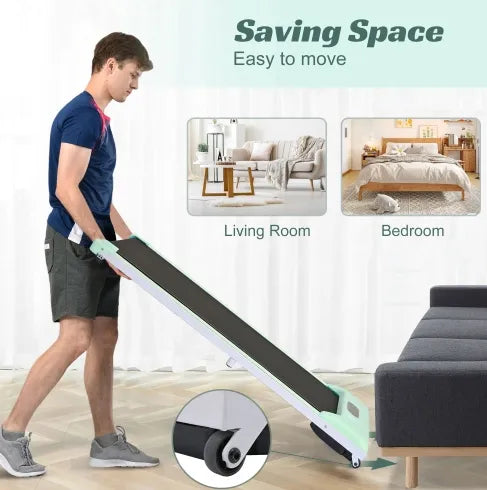 Under desk electric treadmill, portable design, easy to move and store, suitable for home use in living room or bedroom.