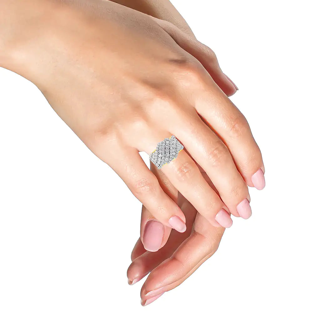 10K Yellow Gold 3.00 Cttw Diamond Multi Row Cluster Band Ring (I-J Color, I3 Clarity) - Anti Spier