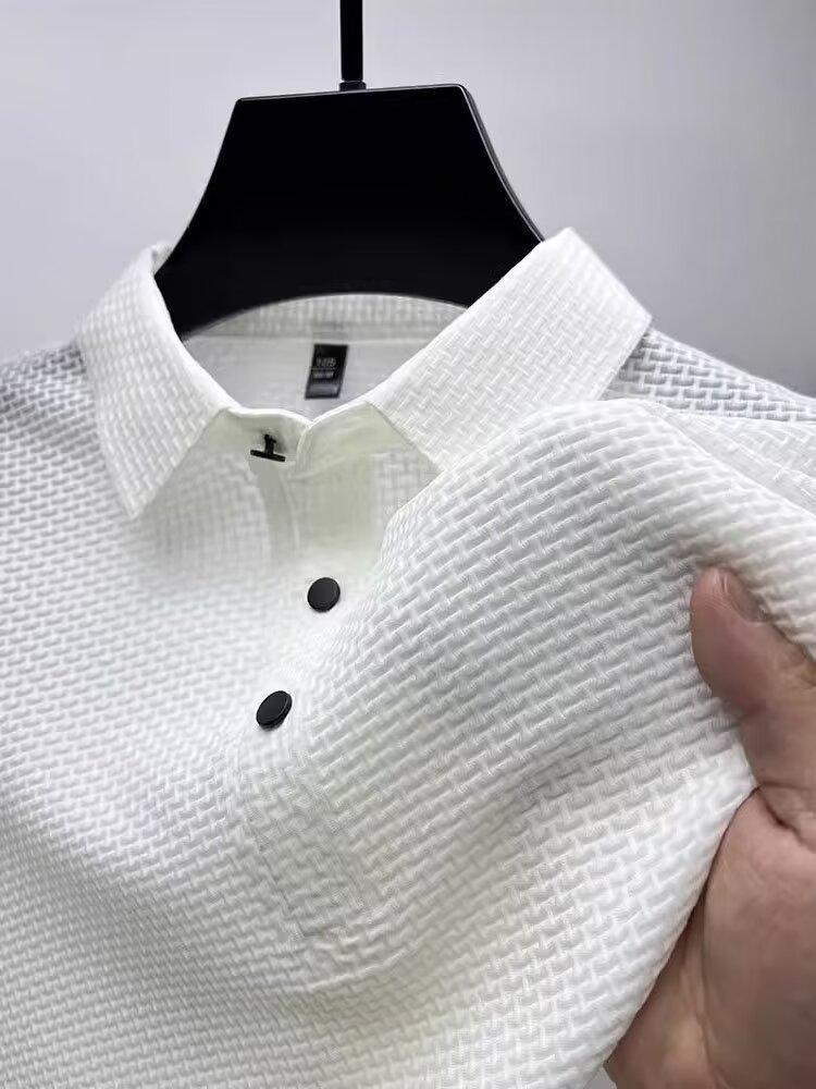 Retro polo shirt for men, versatile in summer, solid-color collared half-sleeve shirt top, trendy short-sleeved shirt