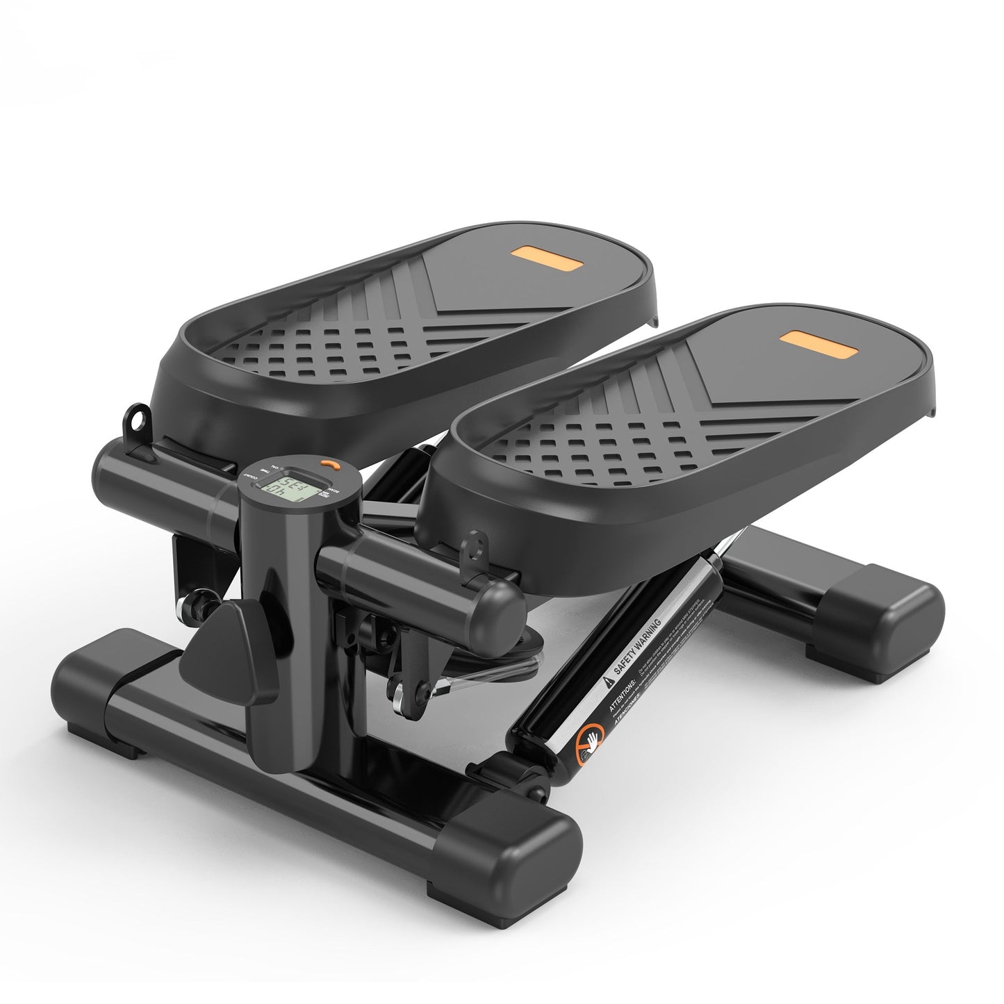 Home Office Exercise 330LBS Capacity Mini Stepper with Resistance Bands and LCD Monitor in black and blue.