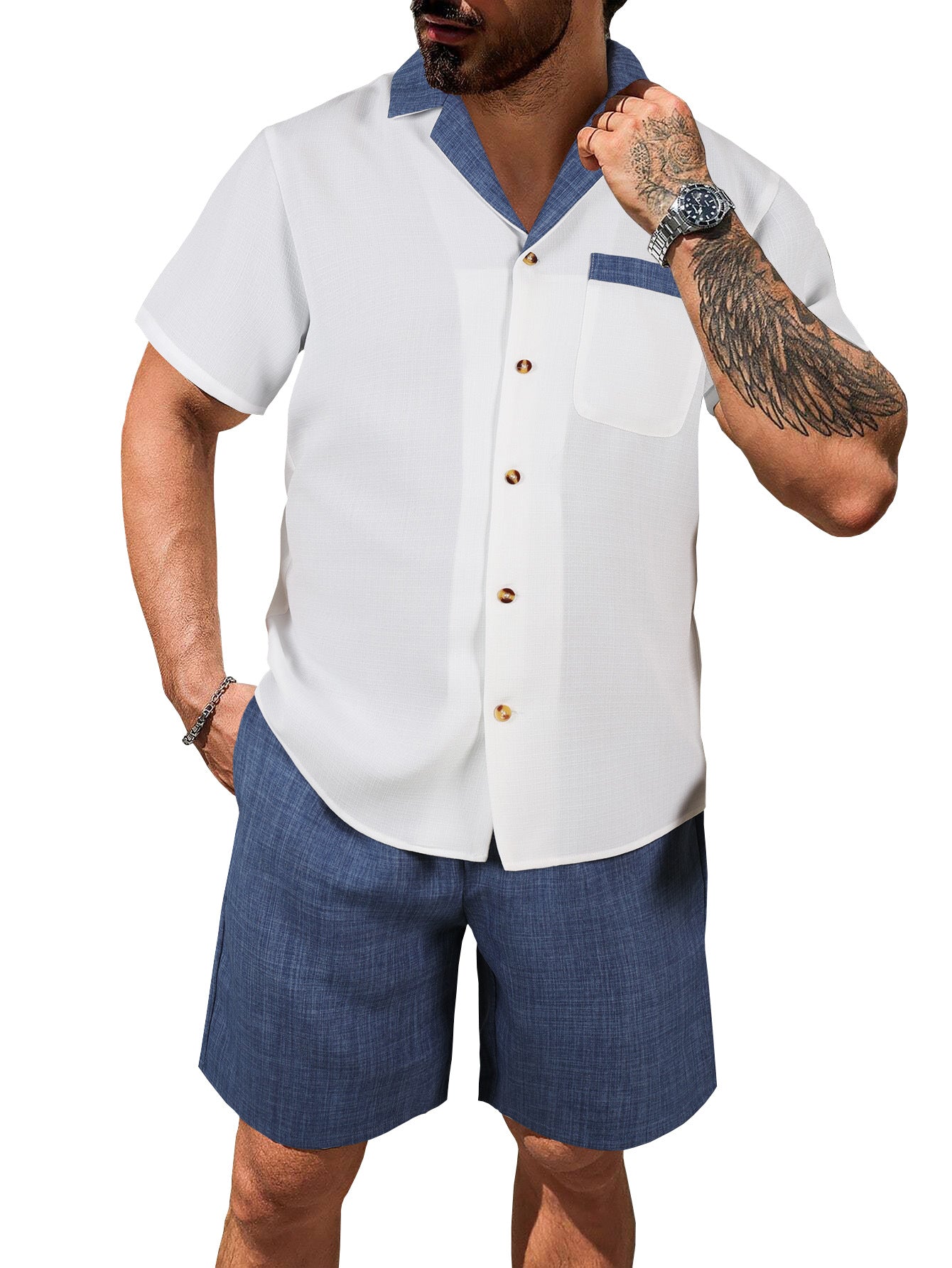 Men's short-sleeved shirt, Hawaiian print casual shirt, men's beach shirt