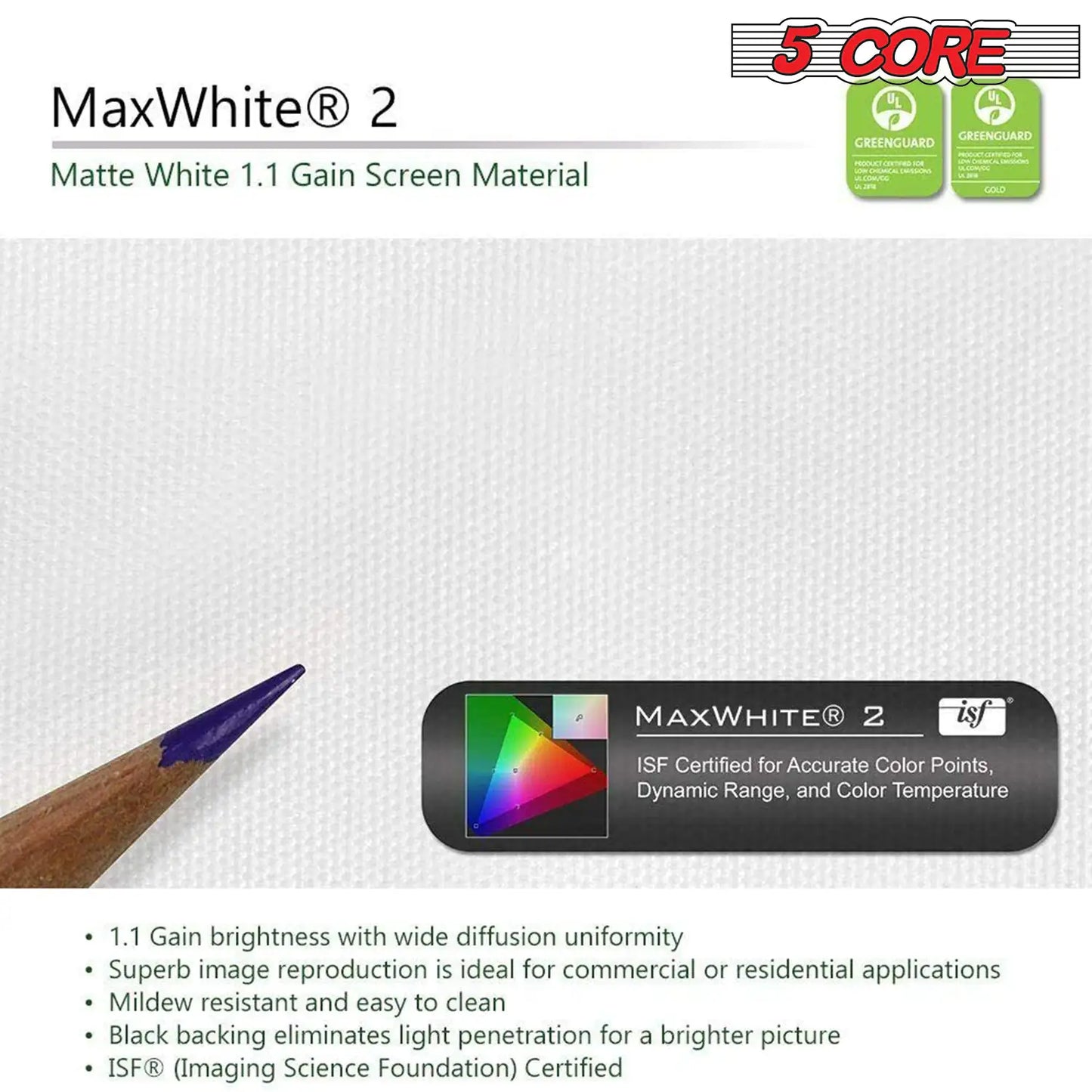 5Core Projector Screen with Tripod Stand 72" 4:3 Ultra HD Anti-Crease Indoor Outdoor Projection