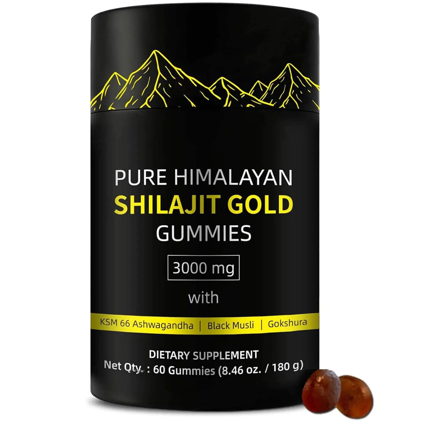 Shilajit Gummies | Pure Himalayan Shilajit Gummies Gold | Lab Tested I No Added Sugar | Ashwagandha Gokshura | Fulvic Acid & 85+ Trace Minerals for Men Women | Non-GMO | 60 Gummy