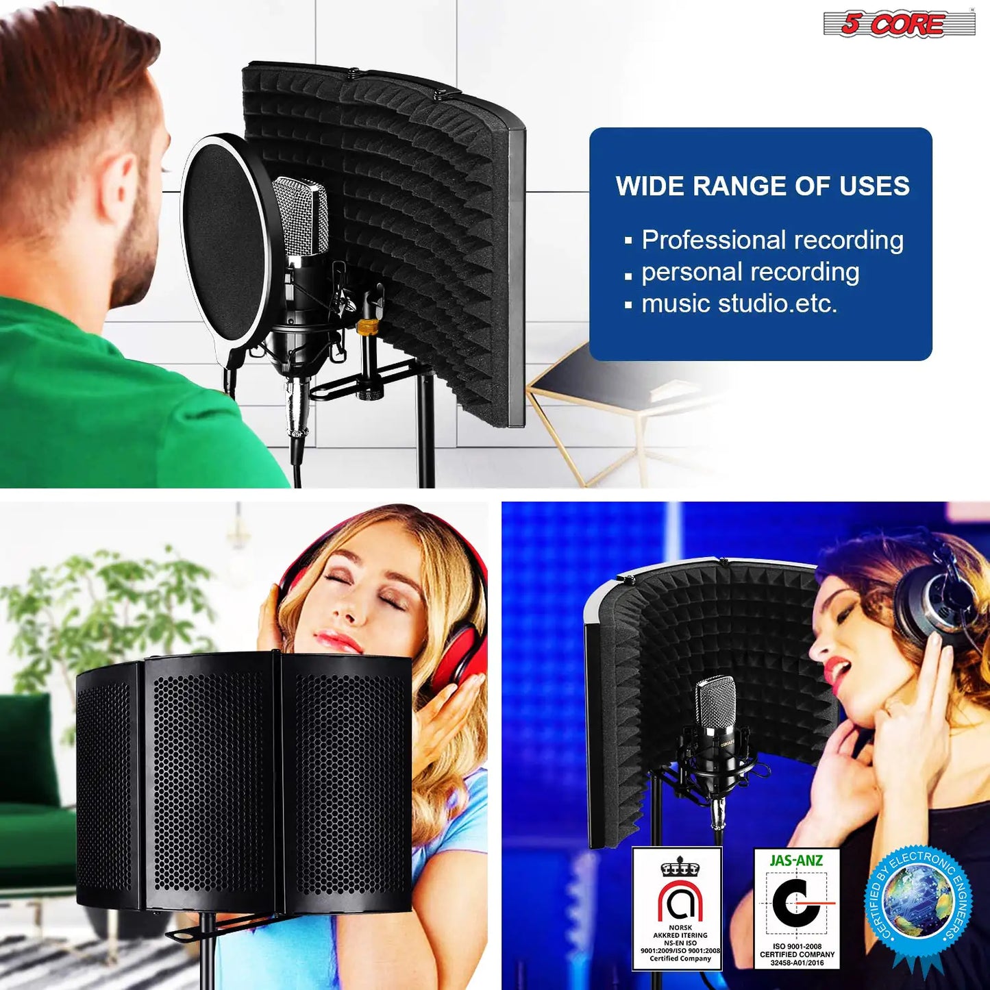 5Core Microphone Isolation Shield Foldable Mic Shield with 3 Sound Insulation Absorbing Foam