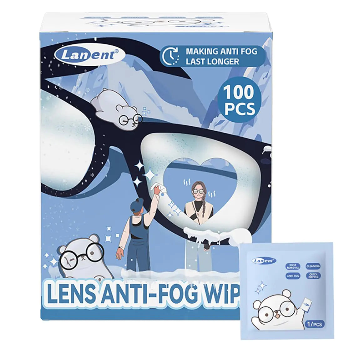 Anti-Fog Glasses Wipe,Anti-Fog Lens Cleaning Wipe Anti-Fog Eye Glasses Cleaner Anti-Fog Camera Lens Tablets & Computer Screen Anti-Fog Cleaning Wipes for Sunglass Phone Goggles-100 pcs