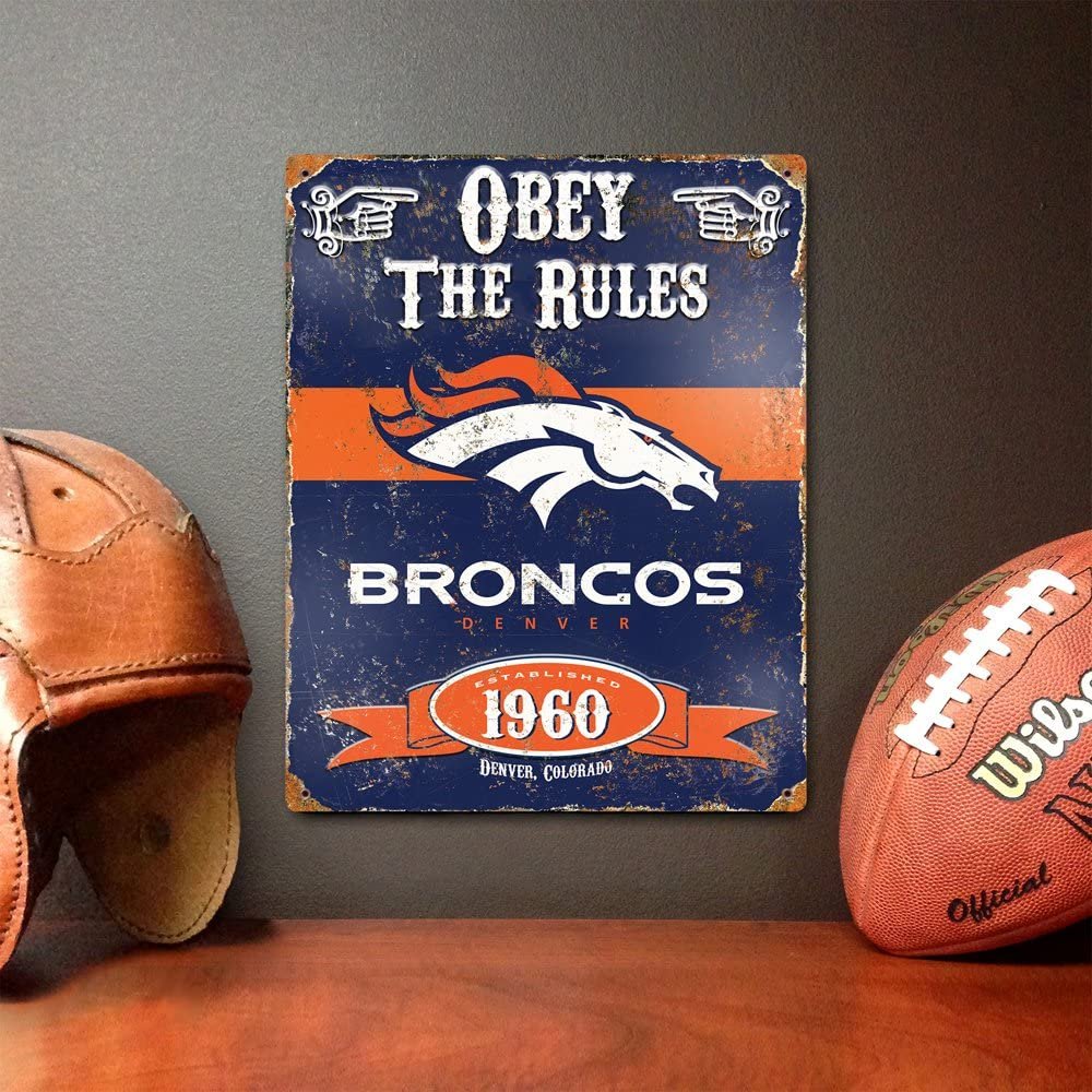 Denver Broncos Large 14.5x11.5 Inch Heavy Duty Metal Wall Pub Sign Embossed Vintage Design