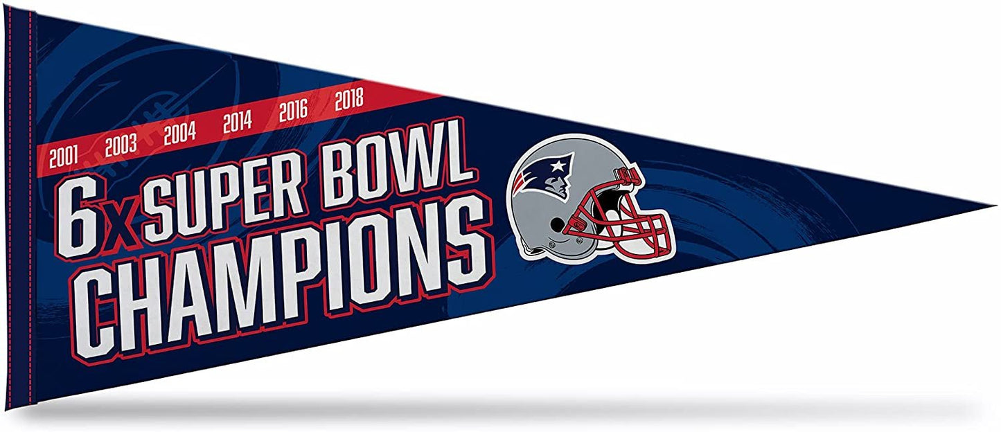New England Patriots 6-Time Super Bowl Champions Soft Felt Pennant, 12x30 Inch