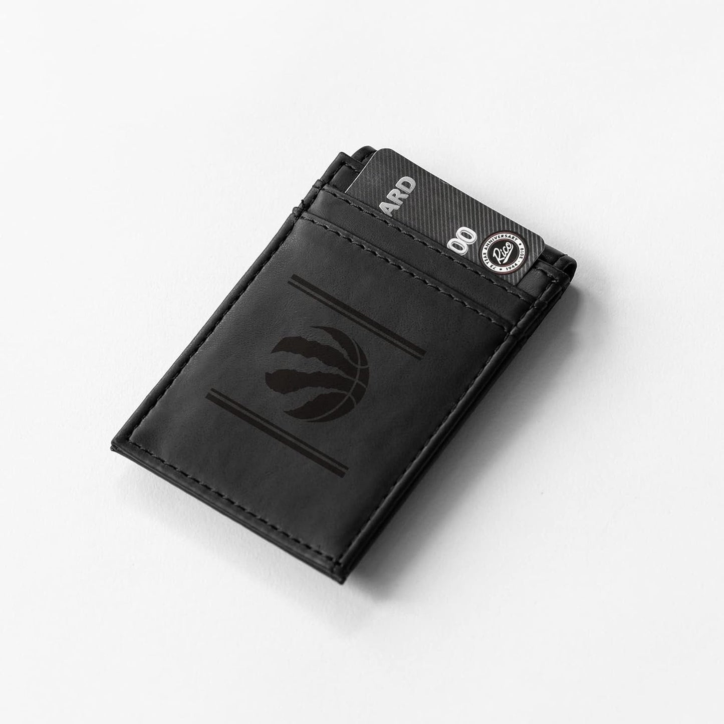 Toronto Raptors Premium Black Leather Wallet, Front Pocket Magnetic Money Clip, Laser Engraved, Vegan