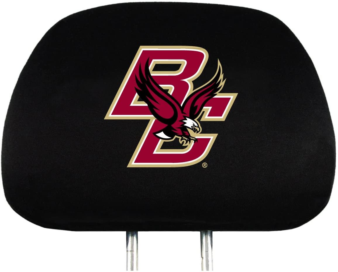 Boston College Eagles Pair of Premium Auto Head Rest Covers, Embroidered, Black Elastic, 14x10 Inch