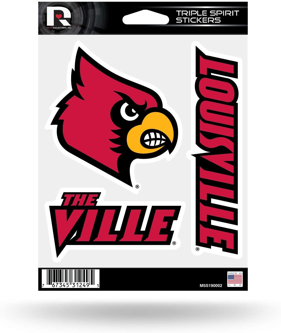 NCAA Rico Industries Die Cut 3-Piece Triple Spirit Sticker Sheet, Louisville Cardinals