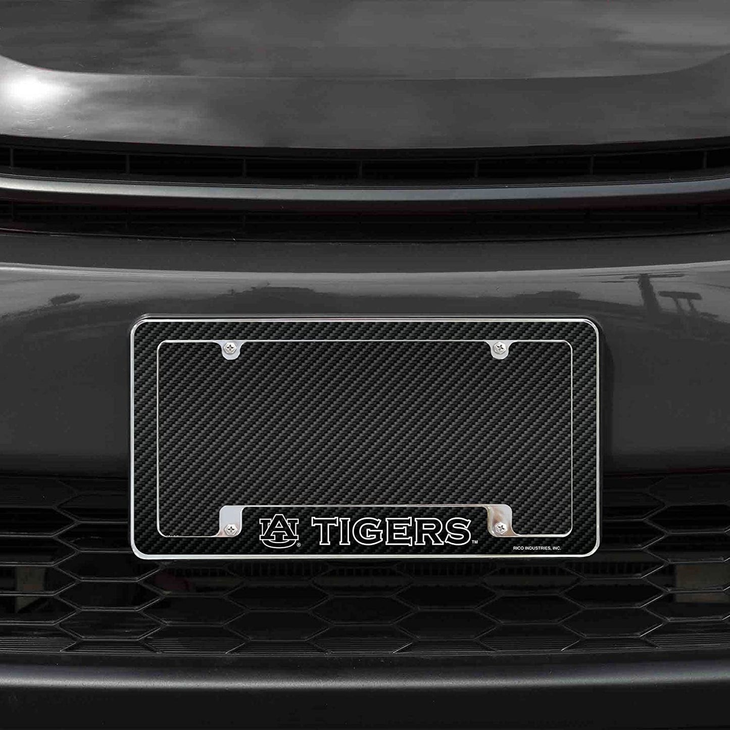 Auburn University Tigers Metal License Plate Frame Chrome Tag Cover Carbon Fiber Design 6x12 Inch