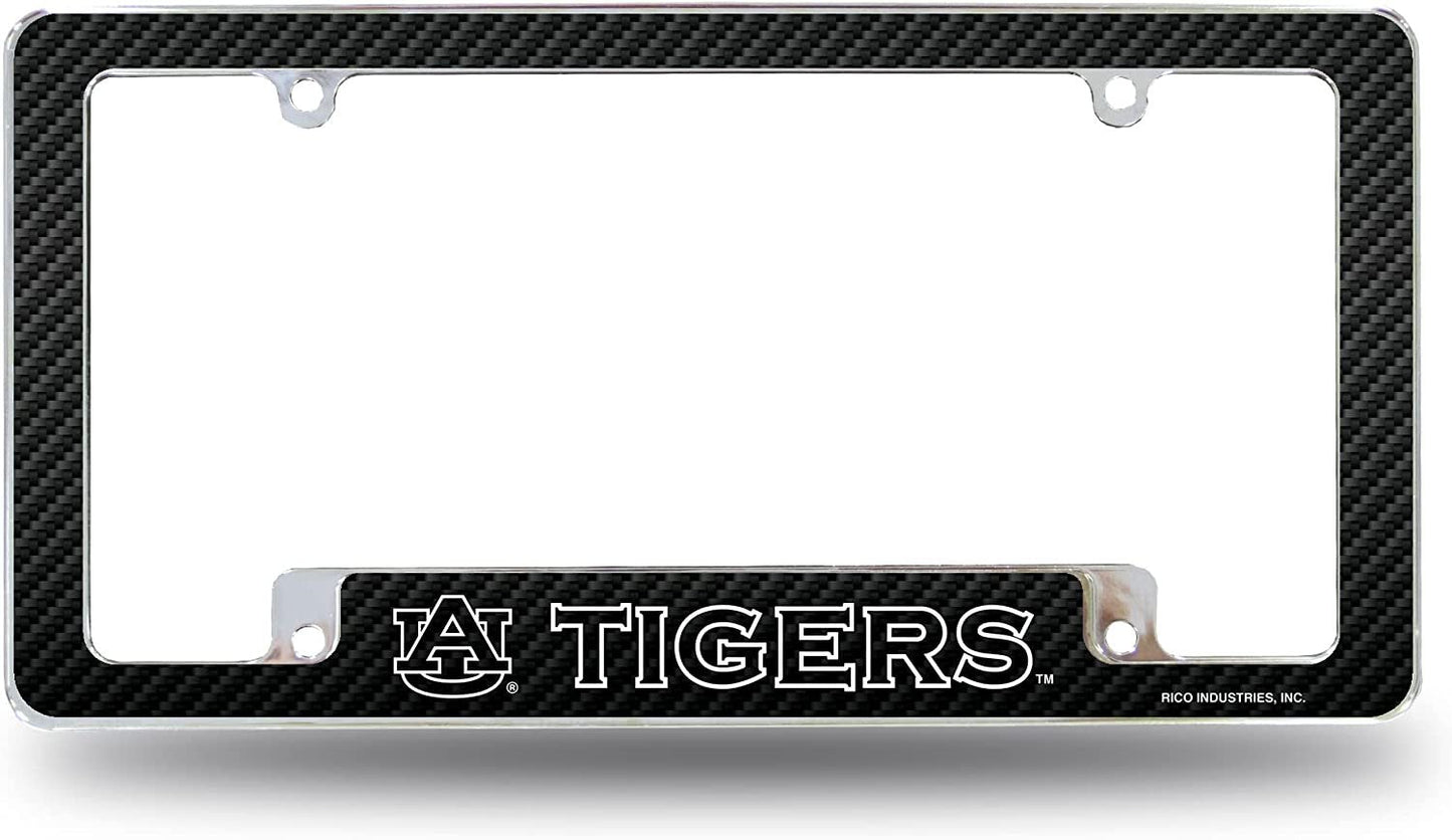 Auburn University Tigers Metal License Plate Frame Chrome Tag Cover Carbon Fiber Design 6x12 Inch