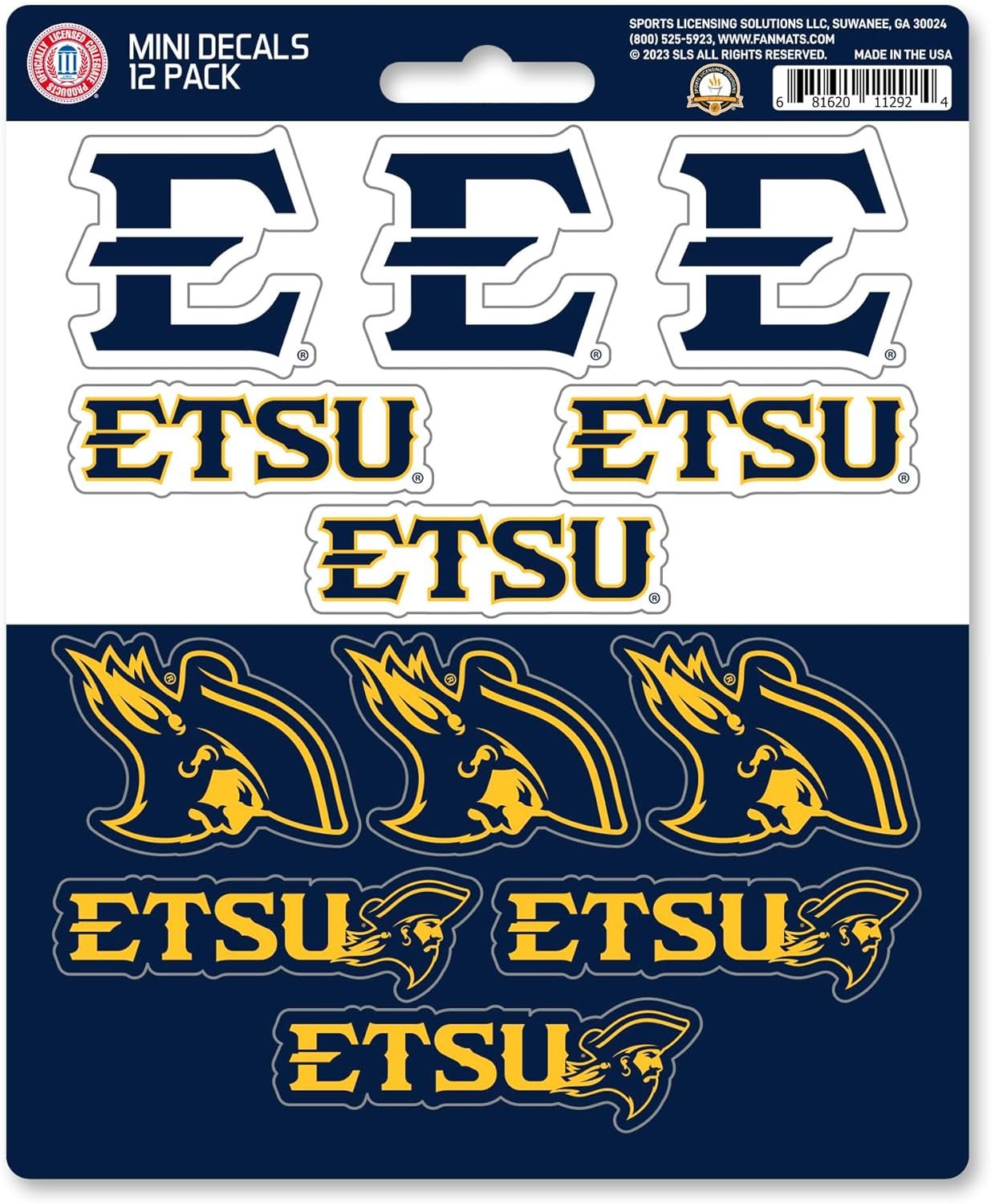 East Tennessee State University Buccaneers 12-Piece Mini Decal Sticker Set, 5x6 Inch Sheet, Gift for football fans for any hard surfaces around home, automotive, personal items