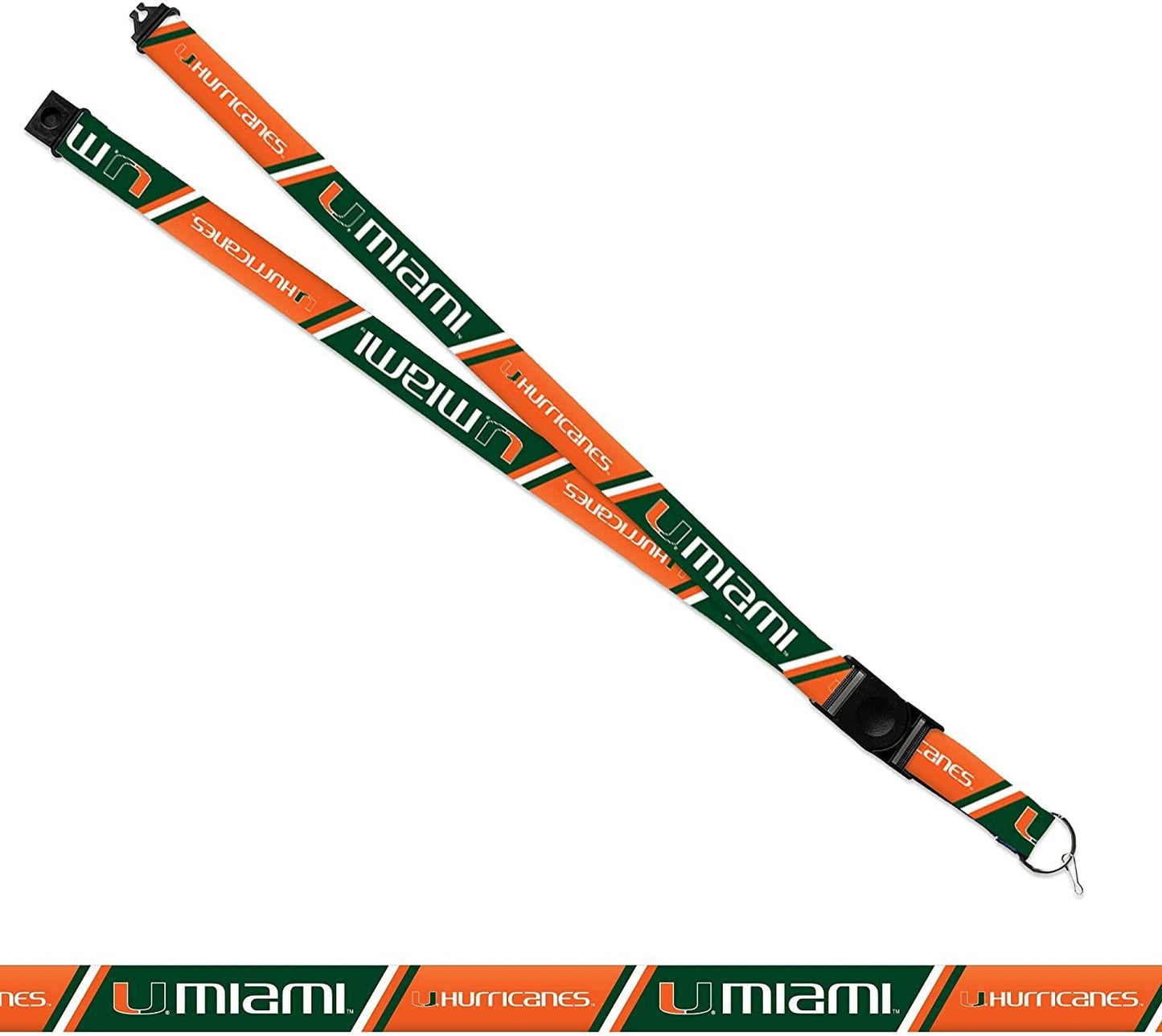 University of Miami Hurricanes Lanyard Keychain Double Sided 18 Inch Button Clip Safety Breakaway