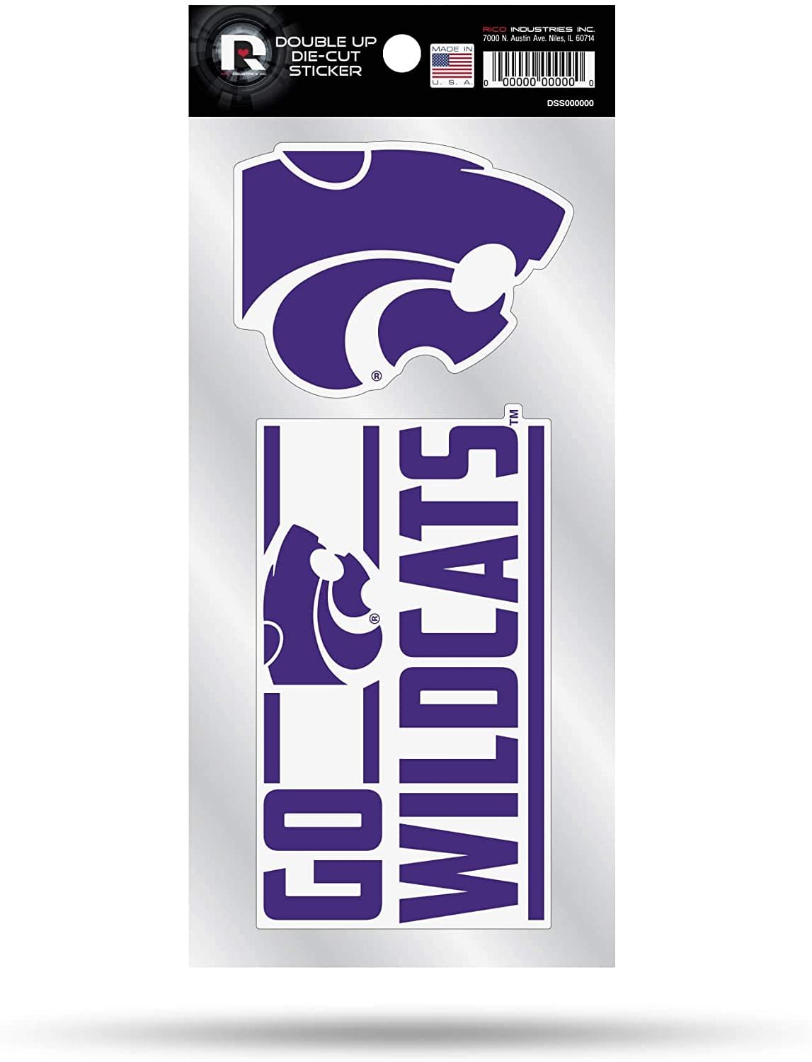Kansas State University Wildcats 2-Piece Double Up Die Cut Sticker Decal Sheet, 4x8 Inch