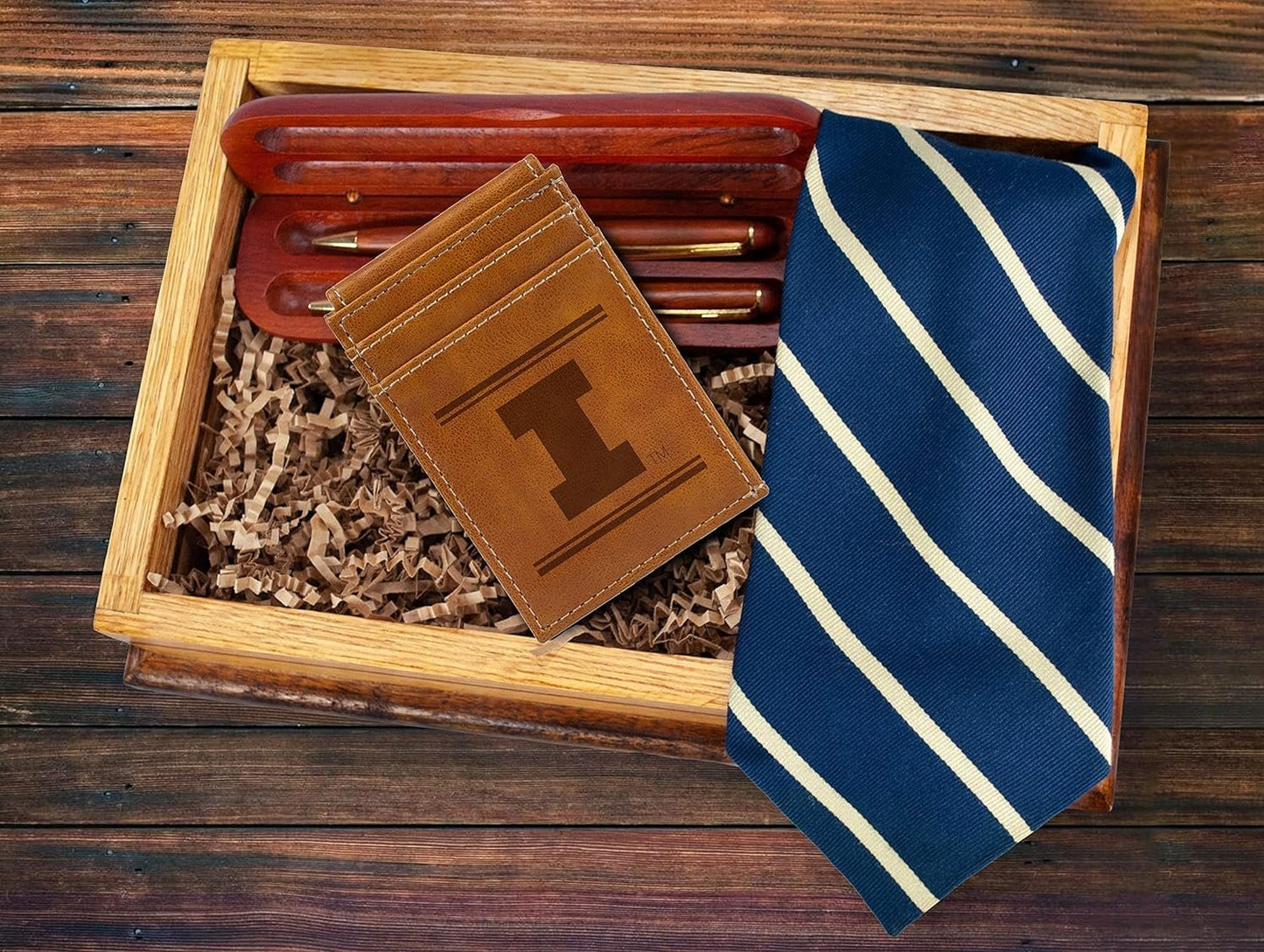 NCAA Illinois Fighting Illini Men’s Front ID Pocket Brown Wallet- Premium 8 Pocket Laser-Engraved Team Logo on Vegan Leather- Minimalist Design, Credit Card Holder- Ideal for Travel or Men’s Gift