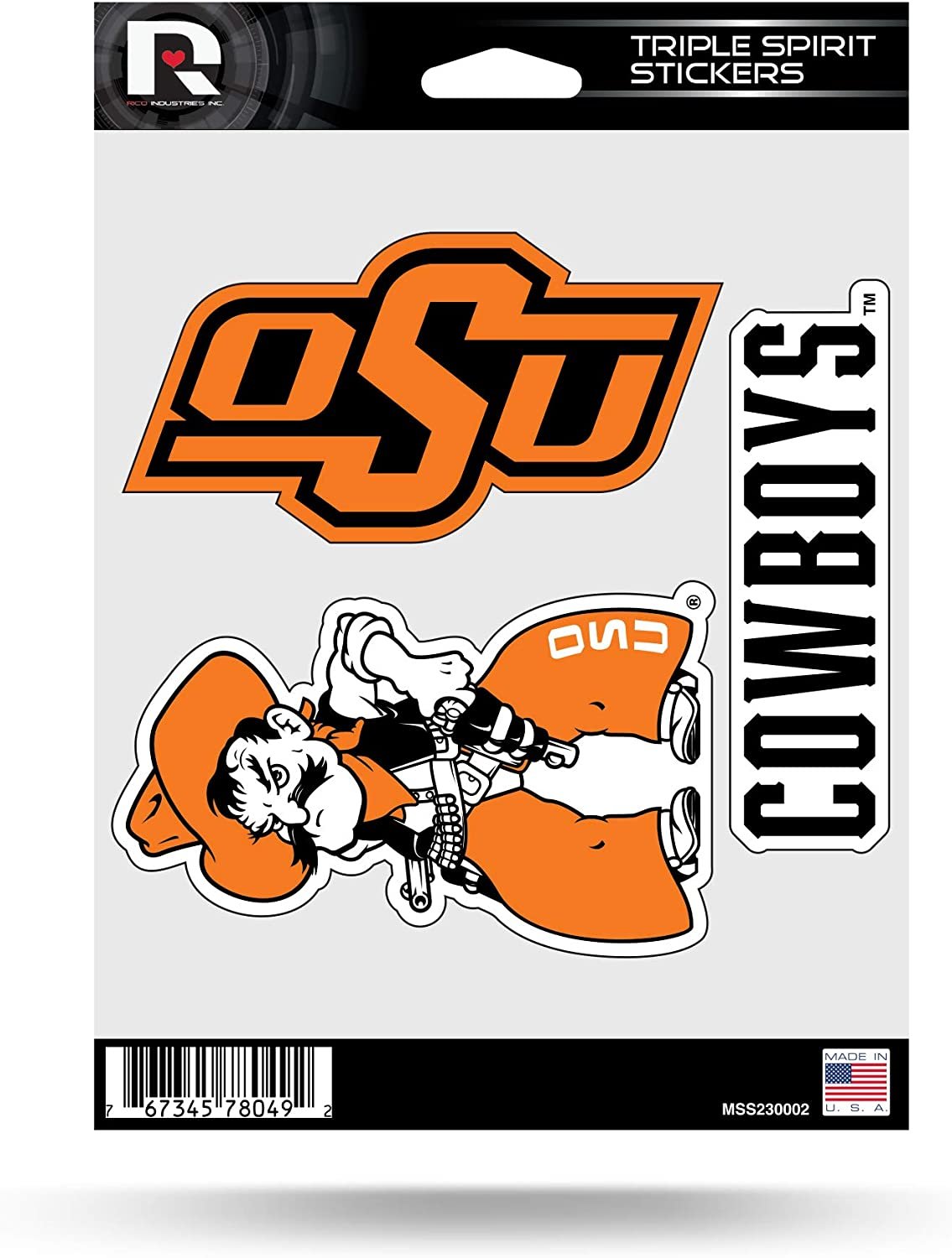 Oklahoma State University Cowboys 3 Piece Decal Sheet Triple Sticker by Fielders Choice