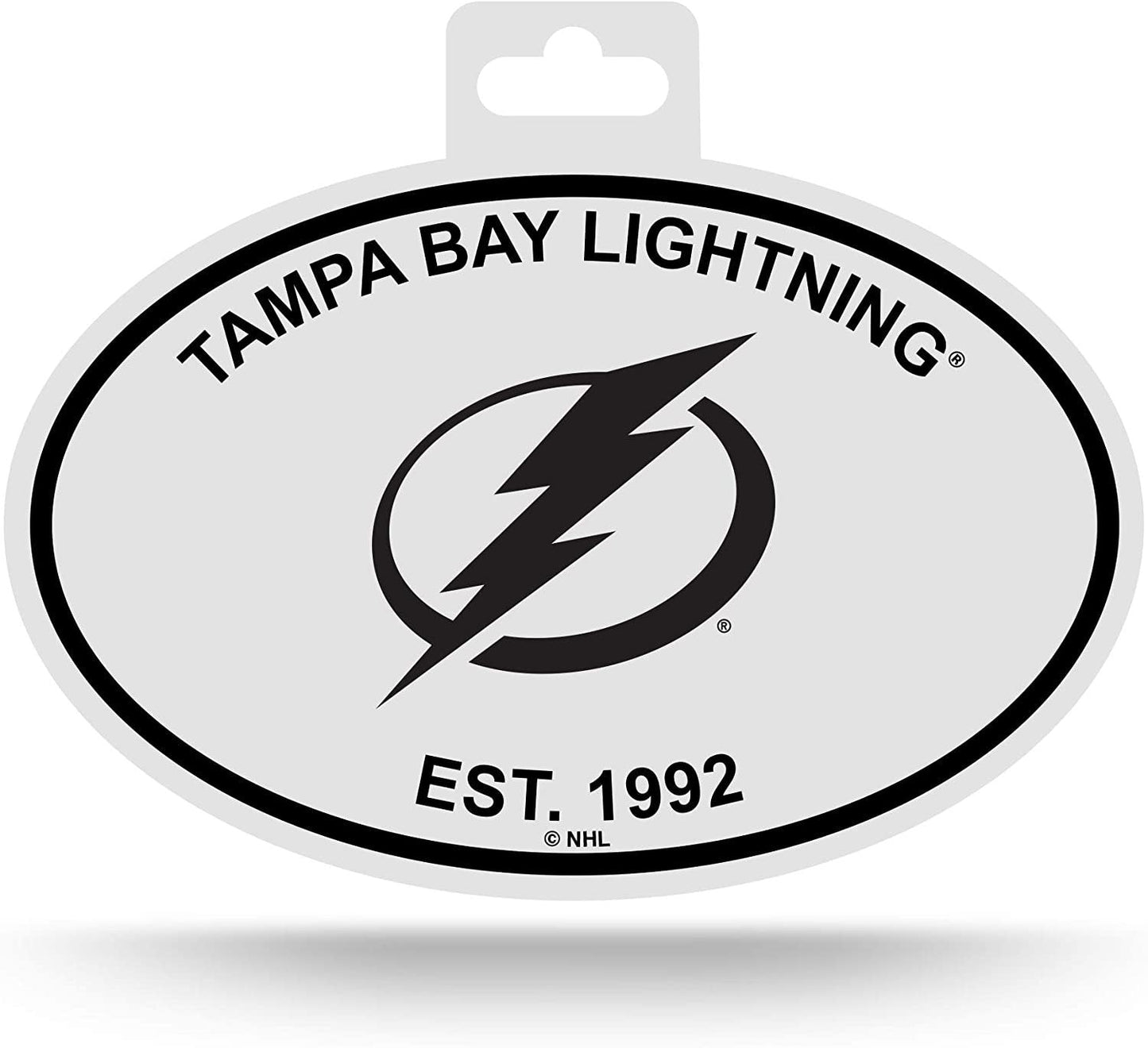 NHL Rico Industries Black and White Team Logo Oval Sticker, Tampa Bay Lightning , 6 x 4.45-inches