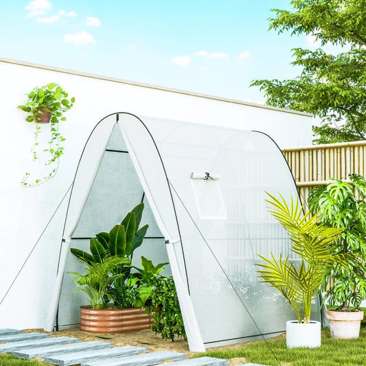 Outsunny Tunnel Hoop House Greenhouse with Sandbags and Hemmed PE Cover, 2 Doors and Screen Windows, 6' x 6' x 6.6', White by Dropsure