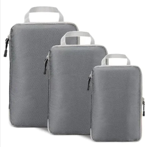 Amazon Travel Compressed Storage Bag 3-Piece Set in gray, versatile sizes and durable premium nylon.