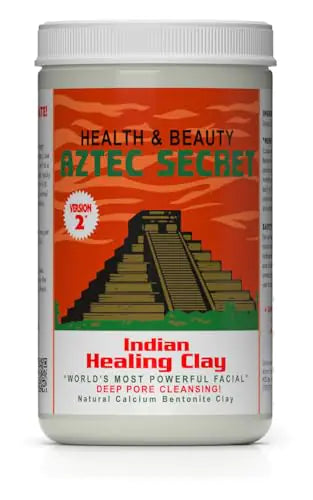 Aztec Secret Indian Healing Clay 2 lb container, deep pore cleansing mask with natural calcium bentonite clay.
