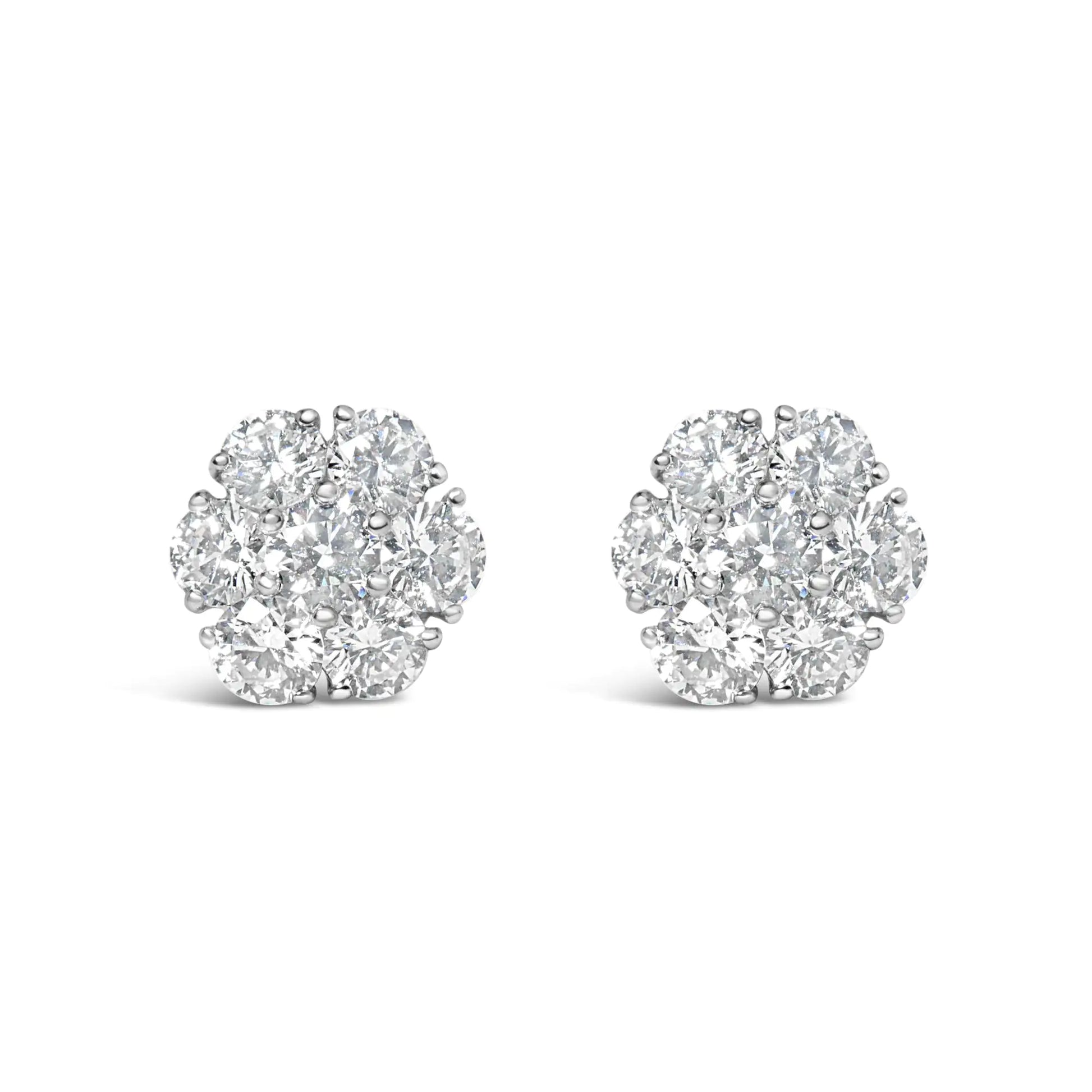 14K White Gold 1 3/4 Cttw Lab Grown Diamond Floral Cluster Composite Stud Earrings (G-H Color, VS2-SI1 Clarity) - Anti Spier