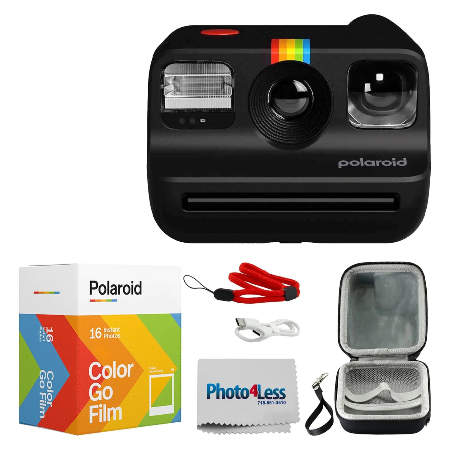 Polaroid Go Generation 2 Instant Film Mini Camera (Black) Bundled with Polaroid GO Color Film Double Pack Hard Carrying Case Lens Cleaning Cloth