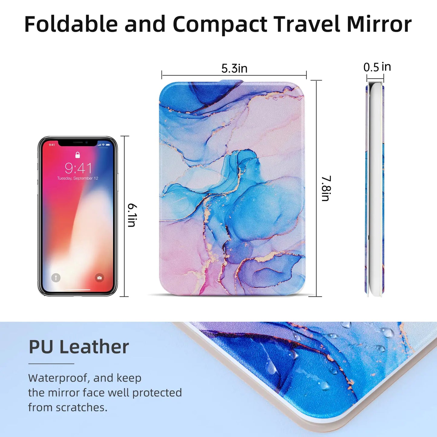 Rechargeable Travel Lighted Makeup Mirror with PU Leather Cover, Portable Travel Makeup Mirror with lights, 3 Color Lighting,Touch Sensor Dimmable, Light Up Tabletop Folding Cosmetic Mirror Colorful Colorful With Pu Cover