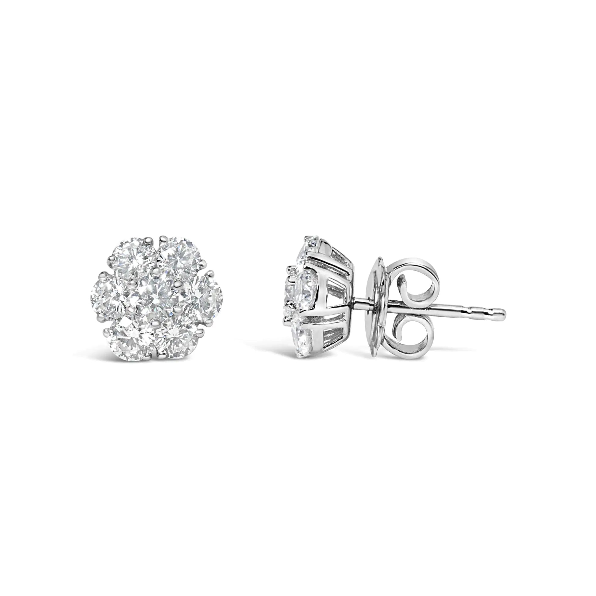 14K White Gold 1 3/4 Cttw Lab Grown Diamond Floral Cluster Composite Stud Earrings (G-H Color, VS2-SI1 Clarity) - Anti Spier