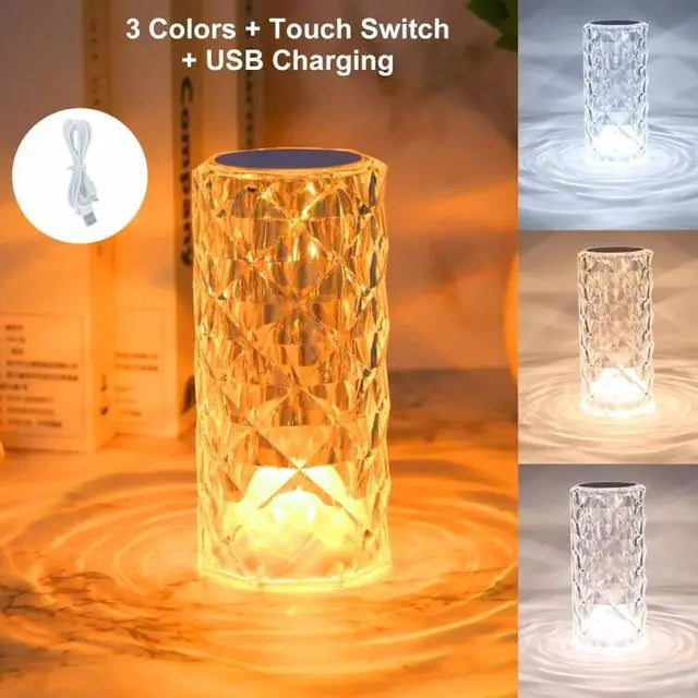 Crystal Atmosphere Table Lamp with color-changing crystals and touch control.