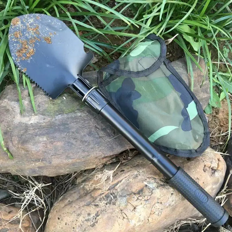 Compact Outdoor Multi-Tool Shovel with Folding Pickaxe
