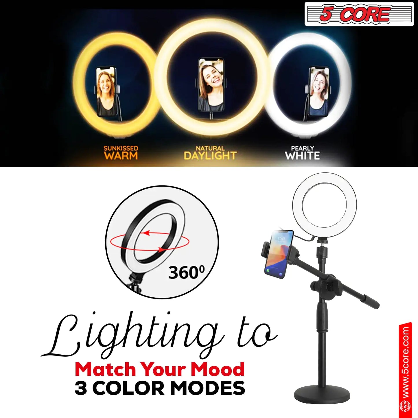 6 inch Ring Light with Cell Phone Stand Adjustable Ring light Angle LED Circle Light w Phone Holder