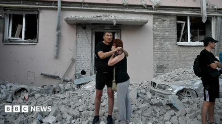 Destroyed buildings in Kyiv after Russian missile strike