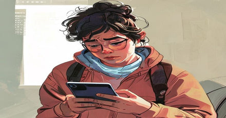 A person looking at their phone with a concerned expression