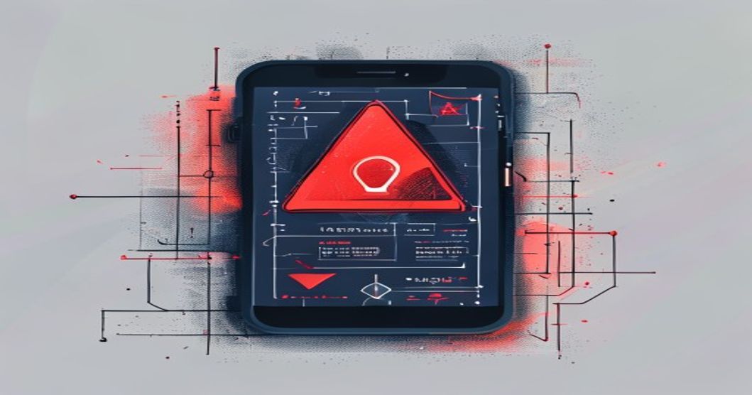 A diagram of a mobile device with a red warning symbol